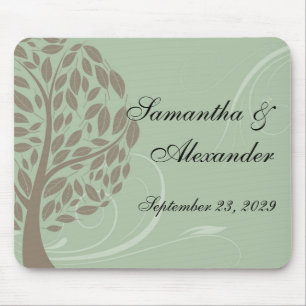 Sage Green and Soft Brown Stylised Eco Tree Mouse Mat