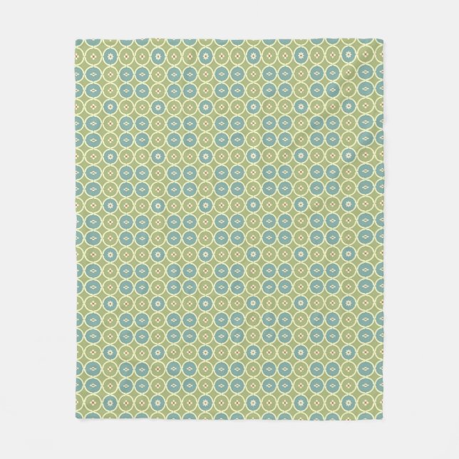 Sage Green and Teal Geometric Tile Pattern Fleece Blanket (Front)