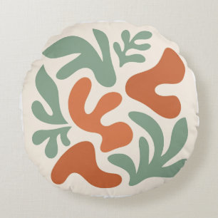 sage green and terracotta abstract wall art round cushion