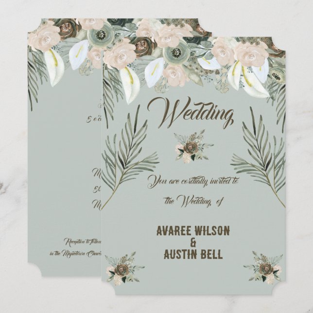Sage Green and Vanilla Cream Wedding Invitation (Front/Back)
