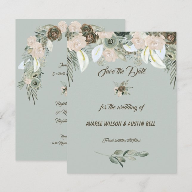 Sage Green and Vanilla Cream Wedding Invitation (Front/Back)