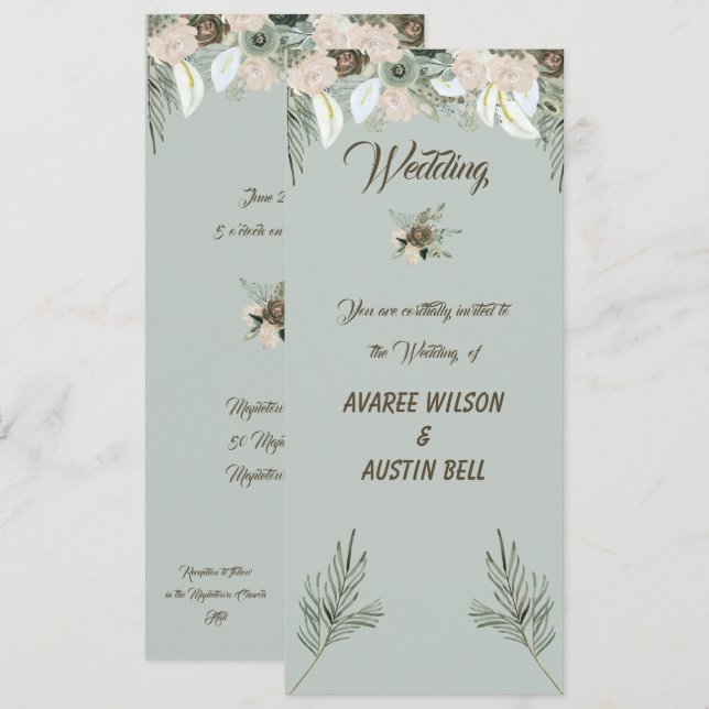 Sage Green and Vanilla Cream Wedding Invitation (Front/Back)