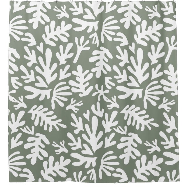 Sage Green and white abstract boho Modern Pattern Shower Curtain (Front)