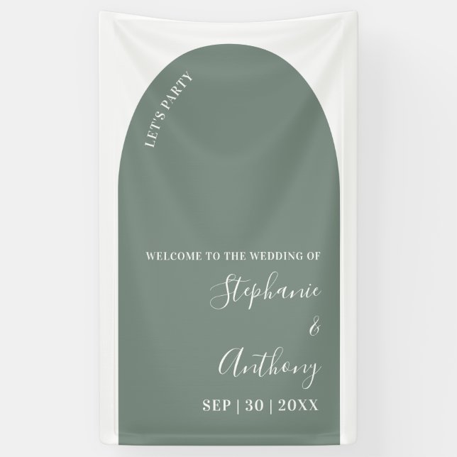 Sage Green and White Arch Wedding  Banner (Vertical)