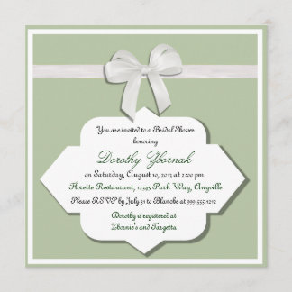 Sage Green and White Bow Bridal Shower Invitation