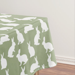 Sage Green And White Bunny Pattern Cute Easter Tablecloth