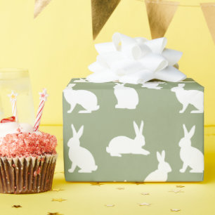 Sage Green And White Bunny Pattern Cute Easter Wrapping Paper