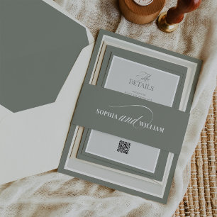 Sage Green and White Calligraphy Luxe Wedding Invitation Belly Band