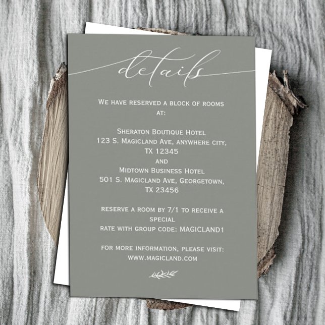 Sage Green and White Calligraphy Simple  Enclosure Card (Creator Uploaded)