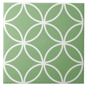 Sage green and white circles petals diamonds tile