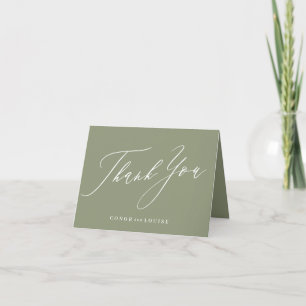 Sage Green and White Classic Calligraphy Wedding Thank You Card