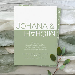 Sage green and white colorblock whimsical wedding invitation