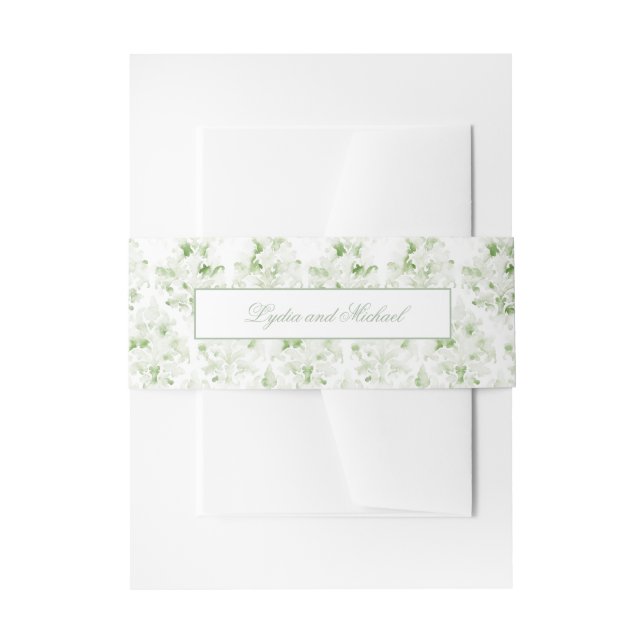  Sage Green and White Damask Invitation Belly Band (Front Example)