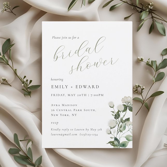 Sage Green and White Floral Bridal Shower Invitation (Creator Uploaded)