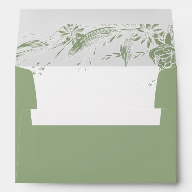 Sage green and white floral garland wedding envelope (Back (Bottom))