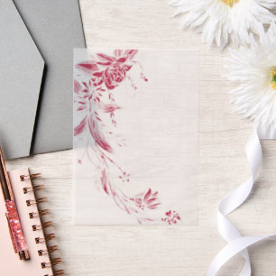 Sage green and white floral garland wedding vellum invitations