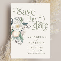 Sage Green and White Floral Save the Date