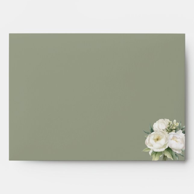 Sage Green and White Floral Wedding Envelope (Front)