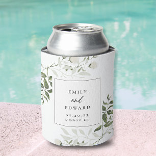 Sage Green and White Floral Wedding Favour Can Cooler
