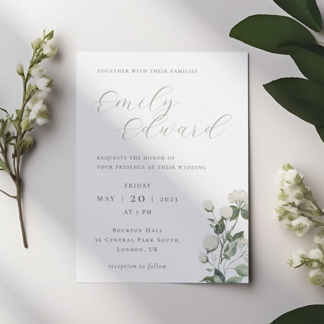 Sage Green and White Floral Wedding Invitation (Creator Uploaded)