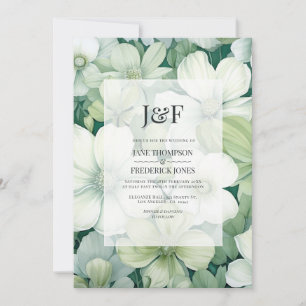 Sage Green and White Floral Wedding Monogram Invitation