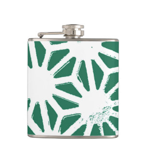 Sage green and white geometric pattern hip flask