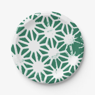 Sage green and white geometric pattern paper plate