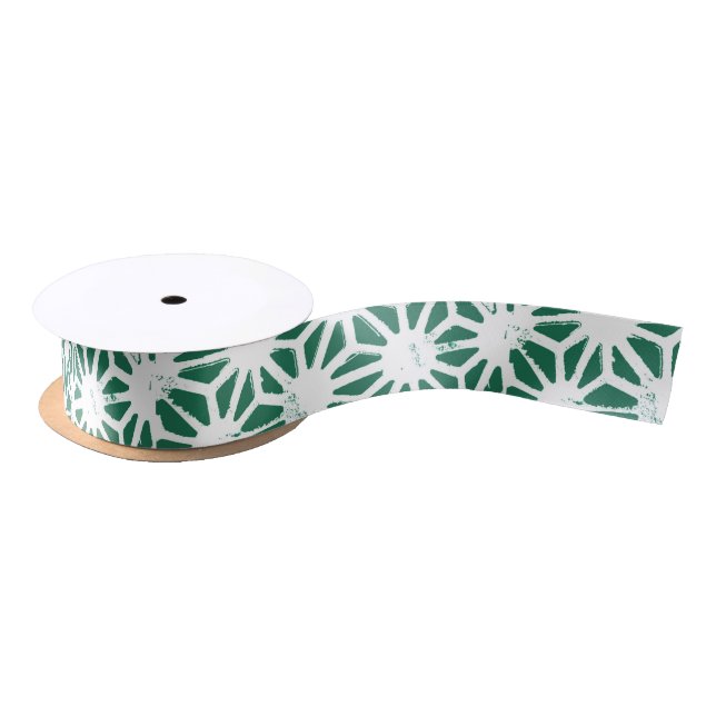 Sage green and white geometric pattern satin ribbon (Spool)