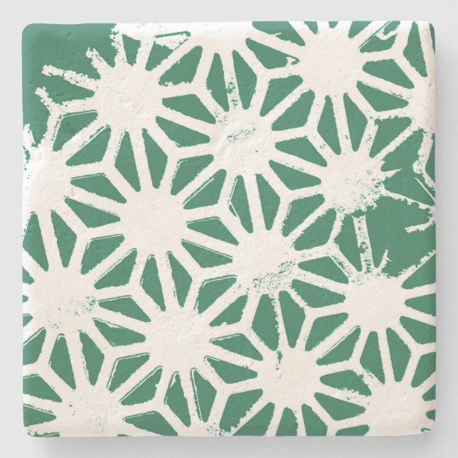 Sage green and white geometric pattern stone coaster (Front)