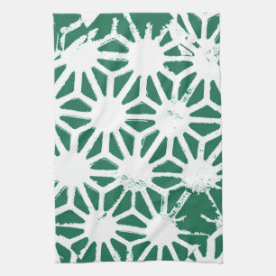 Sage green and white geometric pattern tea towel