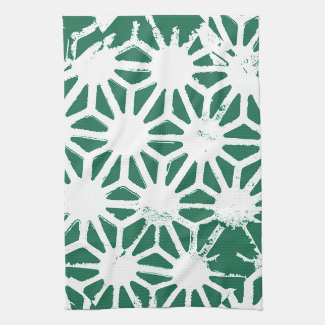 Sage green and white geometric pattern tea towel (Vertical)