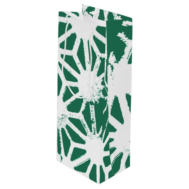 Sage green and white geometric pattern wine gift bag (Front Angled)