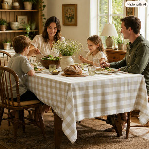 Sage Green and White Gingham Check Tablecloth