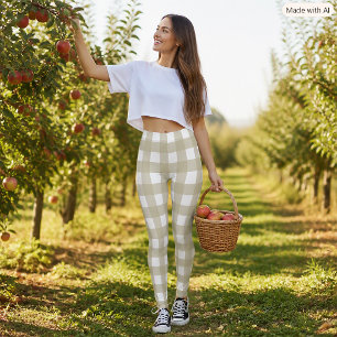 Sage Green and White Gingham Farmhouse Check Leggings