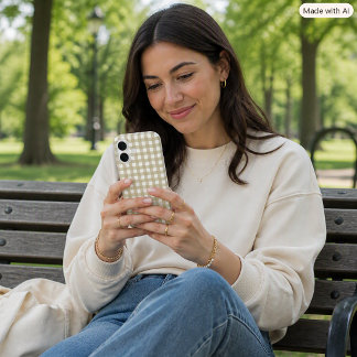 Sage Green and White Gingham Plaid Pattern iPhone 16 Case