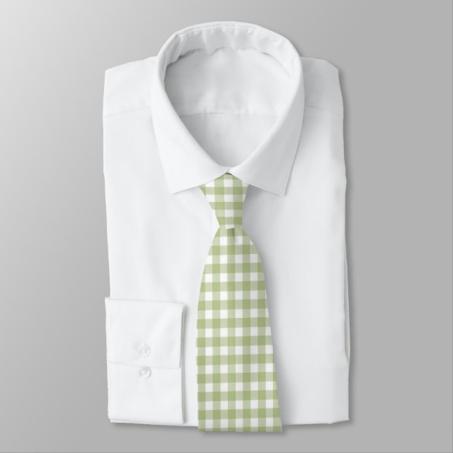 Sage Green and White Gingham Tie (Tied)