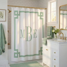 Sage Green and White Greek Key | Monogrammed