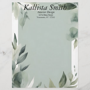 Sage Green and White Leaves Custom Letterhead