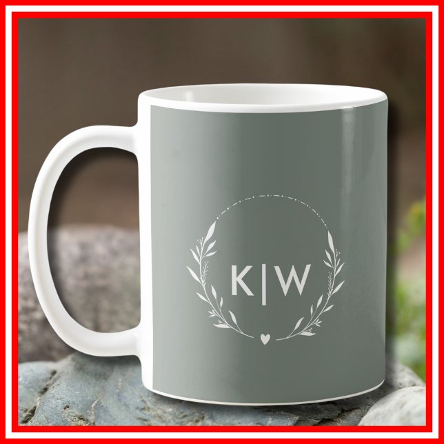 Sage Green and White | Modern Initials Monogram Coffee Mug (Sage Green and White | Modern Initials Monogram Coffee Mug)