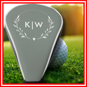 Sage Green and White Modern Initials Monogram Golf Head Cover