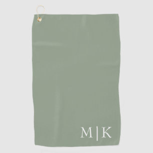 Sage Green and White   Modern Monogram Golf Towel
