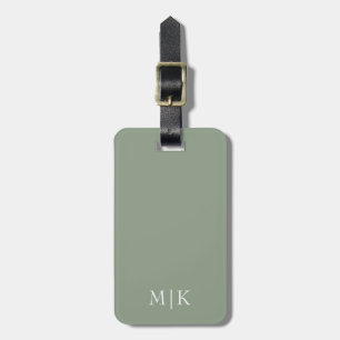 Sage Green and White   Modern Monogram Luggage Tag