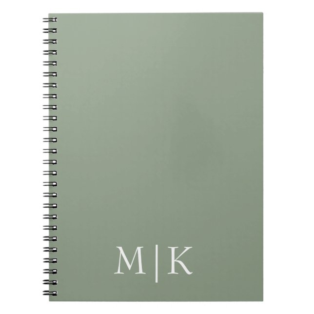 Sage Green and White | Modern Monogram Notebook (Front)