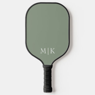 Sage Green and White   Modern Monogram Pickleball Paddle