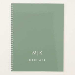 Sage Green and White   Modern Monogram Planner