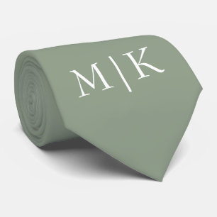 Sage Green and White   Modern Monogram Tie