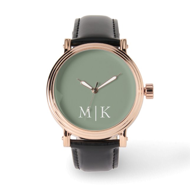 Sage Green and White | Modern Monogram Watch (Front)