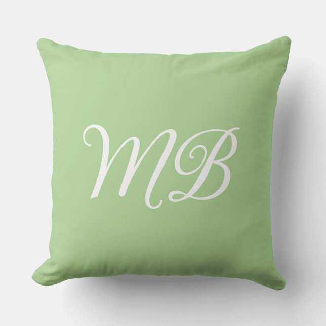 sage green and white monogram name initials cushion (Front)