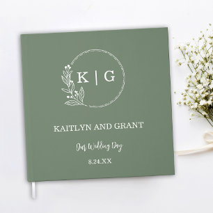 Sage Green and White Monogram Wedding Guestbook
