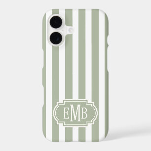 Sage Green and White Monogrammed Stripes